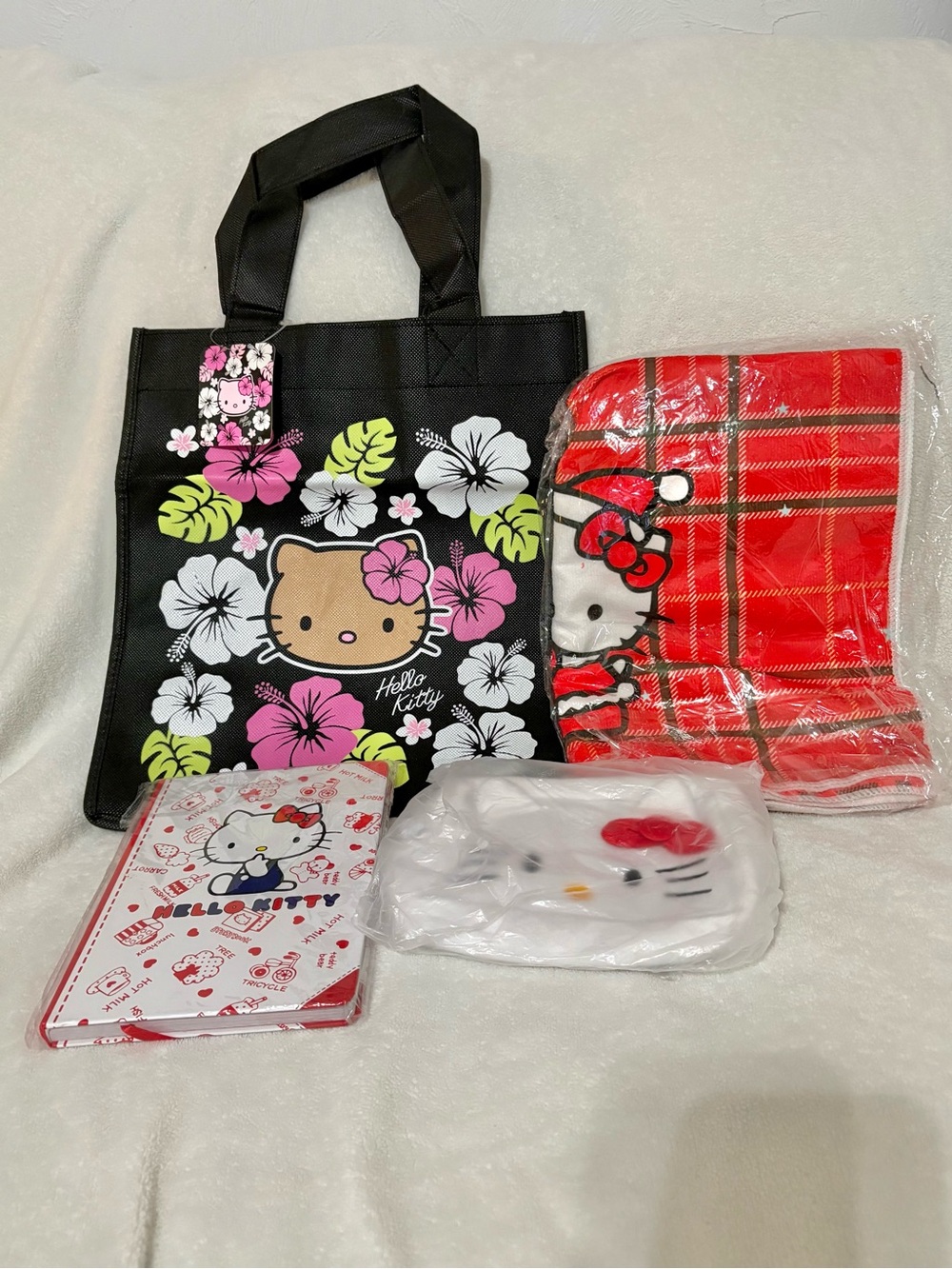 Hello Kitty Bundle #6C Tote Bag, Dish Towels, Journal, Pouch Pencil Case